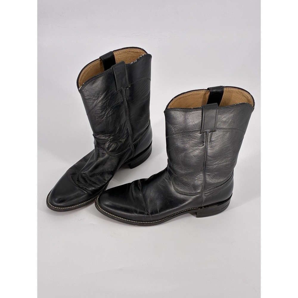 Justin Womens 8B Black Leather Cowboy Boots Western Made USA Roper